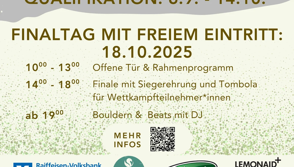 Plakat zum 10-jährigen Jubiläum des Kletterzentrums Aschaffenburg mit Informationen zum Kletter Cup vom 6. September bis 14. Oktober und Finaltag am 18. Oktober 2025 mit freiem Eintritt, Programmzeiten und Sponsorenlogos. | © DAV AB