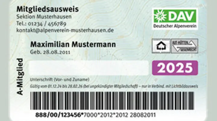 Muster von Mitgliedsausweis 2025 | © DAV AB