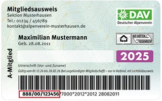 Muster von Mitgliedsausweis 2025 | © DAV AB